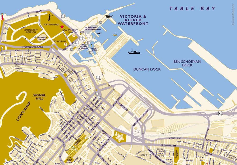 ramani ya mji wa Cape Town cruise terminal