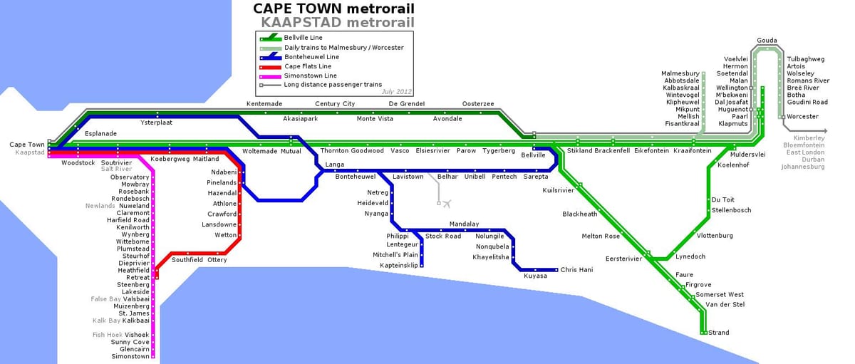 ramani ya mji wa Cape Town subway