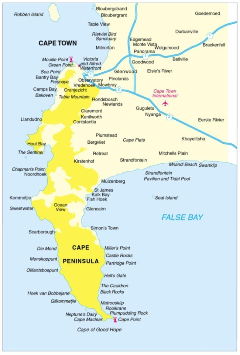 ramani ya cape peninsula Afrika Kusini