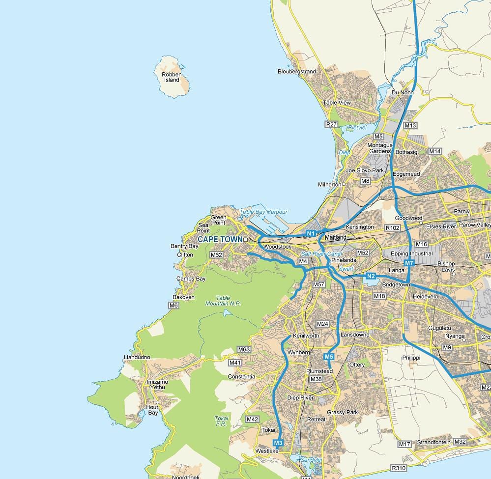 Cape Town katikati ya ramani