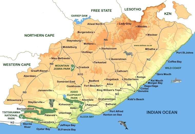 ramani ya mashariki ya Cape Miji