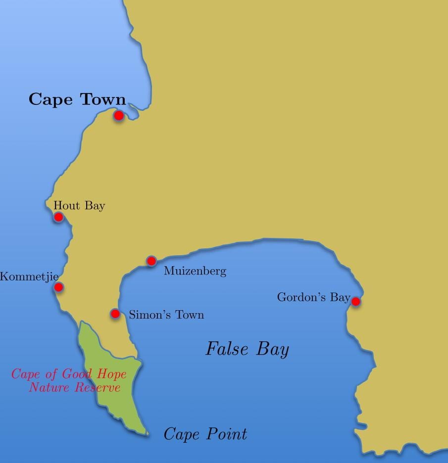 ramani ya simon town Afrika Kusini