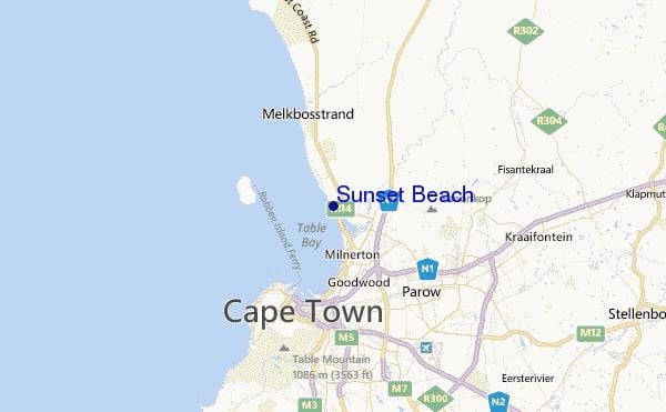 ramani ya sunset beach Cape Town