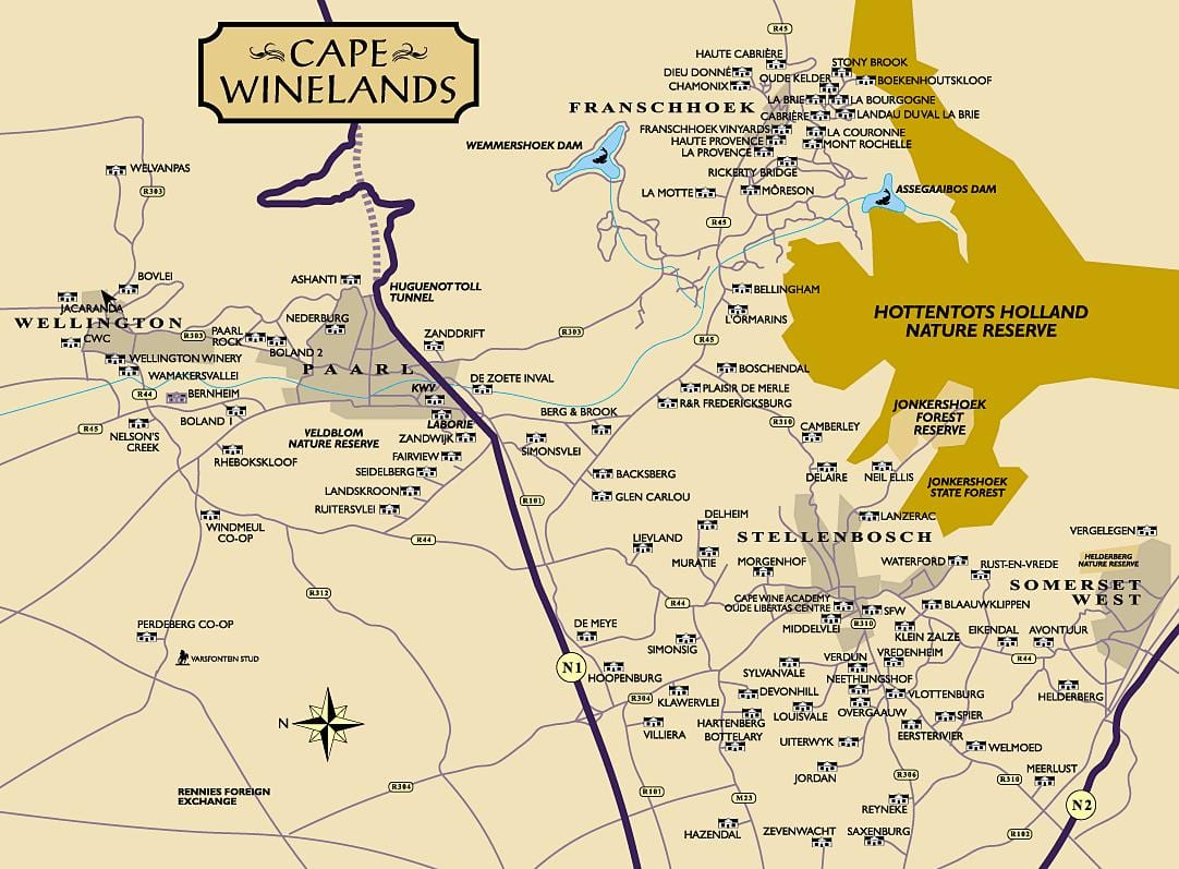 ramani ya winelands Cape Town