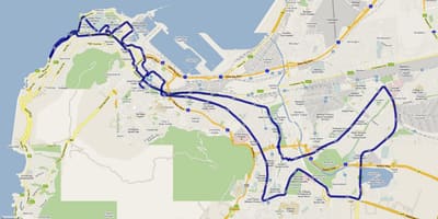 Ramani ya mji wa Cape Town marathon njia 