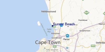Ramani ya sunset beach Cape Town